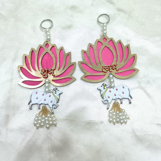 Premium Quality Kamal Cow Wall Hanging - Wooden Toran Decor for Diwali (Pack of 2)