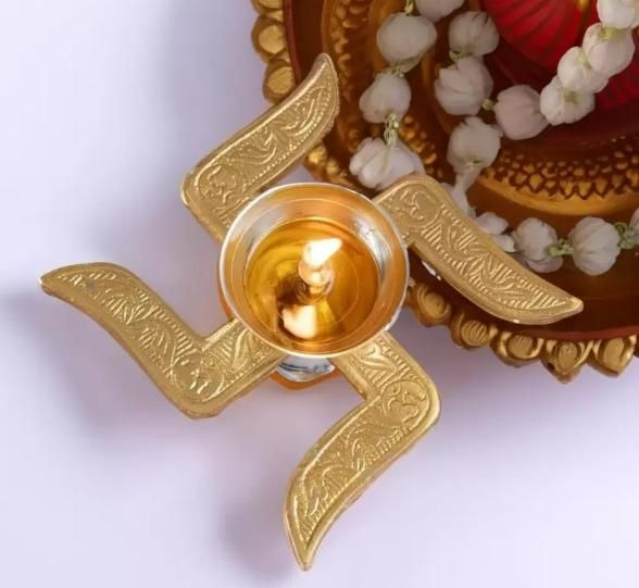 Brass Swastik Diya - Traditional Sacred Oil Lamp for Daily Pooja & Diwali