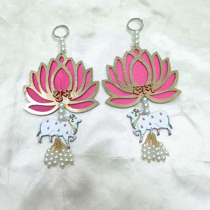 Premium Quality Kamal Cow Wall Hanging - Wooden Toran Decor for Diwali (Pack of 2)