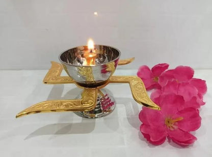 Brass Swastik Diya - Traditional Sacred Oil Lamp for Daily Pooja & Diwali