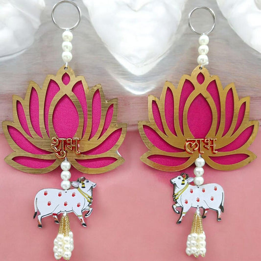 Premium Quality Kamal Cow Wall Hanging - Wooden Toran Decor for Diwali (Pack of 2)