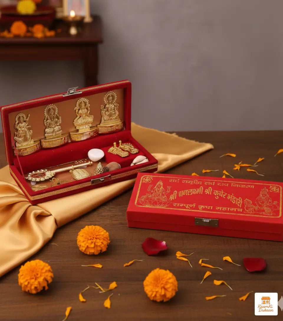 Dhan Laxmi Kuber Yantra - Sacred Brass Wealth & Prosperity Set (Set of 12)