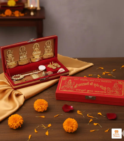 Dhan Laxmi Kuber Yantra - Sacred Brass Wealth & Prosperity Set (Set of 12)