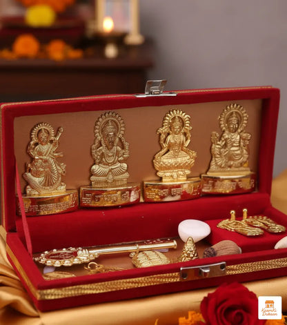Dhan Laxmi Kuber Yantra - Sacred Brass Wealth & Prosperity Set (Set of 12)