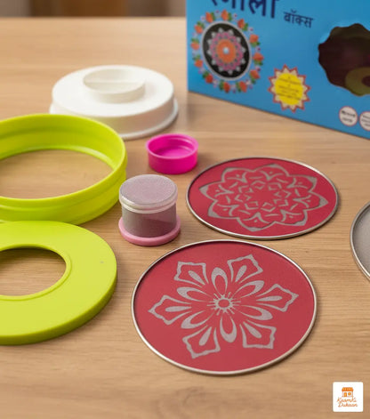 Rangoli Making Kit with Magic Tool (4 inch) - Complete Diwali Decoration Set with Filler & 3 Jalis for Easy Festive Home Decor