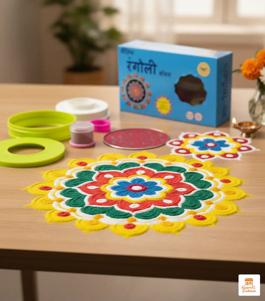 Rangoli Making Kit with Magic Tool (4 inch) - Complete Diwali Decoration Set with Filler & 3 Jalis for Easy Festive Home Decor