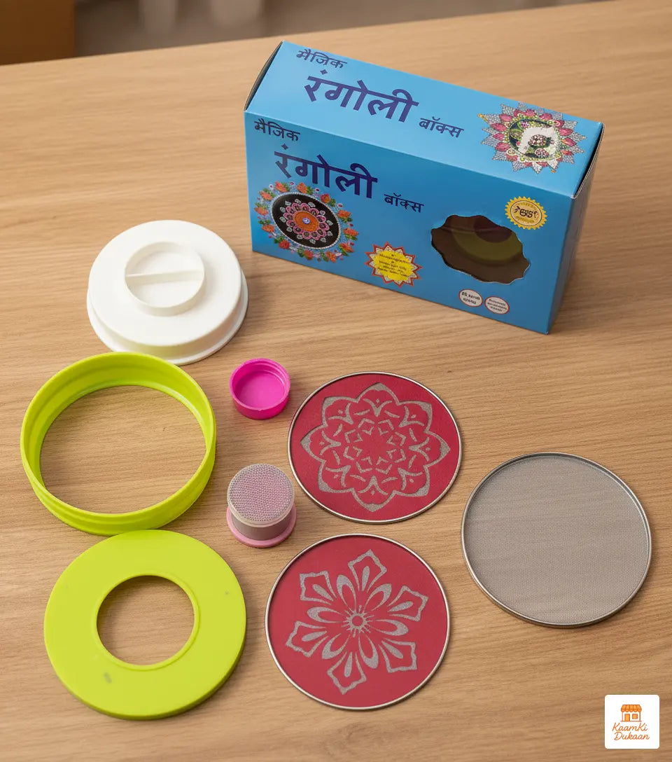 Rangoli Making Kit with Magic Tool (4 inch) - Complete Diwali Decoration Set with Filler & 3 Jalis for Easy Festive Home Decor